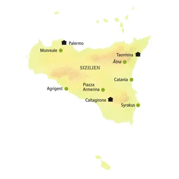 Die Stationen unserer Kleingruppenreise nach Sizilien sind: Palermo, Caltagirone und Taormina.