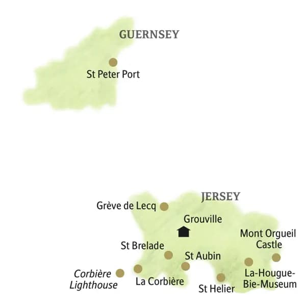 Vom Herzen der Insel aus, unserem Standort bei Grouville, erkunden wir die Insel Jersey, besuchen St Brelade, La Corbière, St Aubin und Mont Orgueil Castle. Mit der Fähre machen wir einen Ausflug zur Nachbarinsel Guernsey.