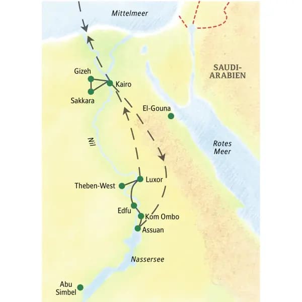 Während der Klassik-Studienreise Ägypten - die klassische Route kommen wir unter anderem nach Kairo, Gizeh, Sakkara, Luxor, Theben-West, Edfu, Kom Ombo und Assuan.