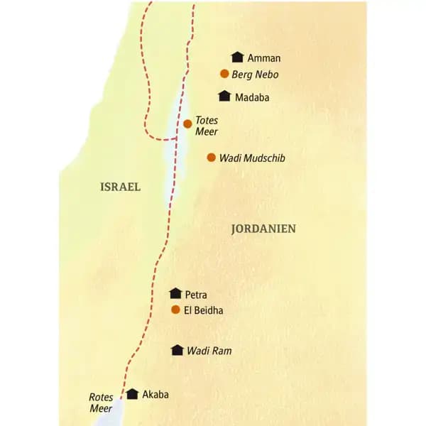 Reisekarte der Studiosus smart&small-Jordanienreise für kleine Gruppen