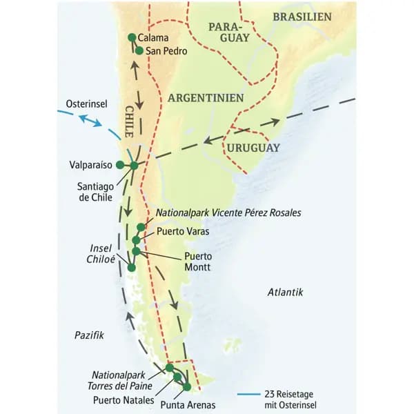 Eine Studienreise für Liebhaber ursprünglicher Landschaften: Erkunden Sie Chile mit der Zauberwelt Patagoniens und der Atacamawüste und - wenn Sie die Verlängerung buchen - als zusätzlichen Höhepunkt die Osterinsel!