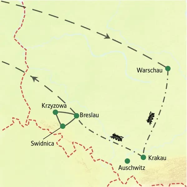 Neuntägige Studienreise durch Polen: Warschau - Krakau - Breslau per Bahn. In den drei Städten übernachten Sie in zentralgelegenen Hotels.