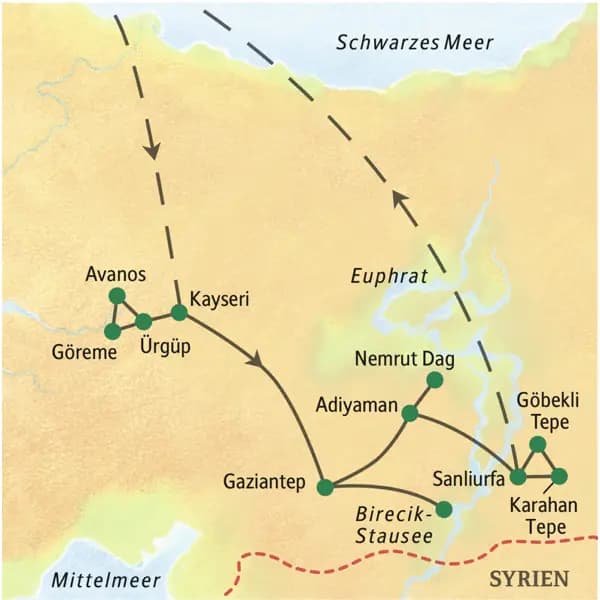 Wo Anatolien und Mesopotamien sich begegnen: Unsere Studienreise in den Südosten der Türkei verläuft von Kappadokien zum Euphrat mit seinen Zeugnissen früher und frühester Hochkulturen.