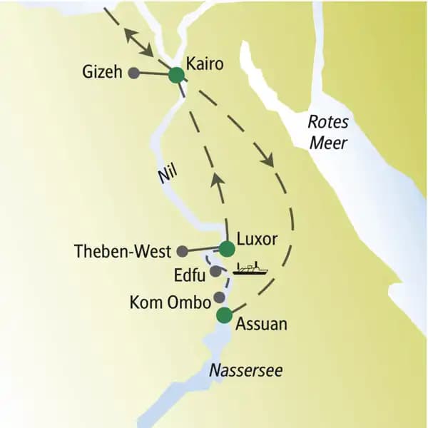 Bei unserer me & more-Reise für Singles und Alleinreisende nach Ägypten präsentieren wir ihnen neben der Hauptstadt Kairo auch Assuan und Luxor. Besonders schön: drei Nächte auf einem Kreuzfahrtschiff auf dem nil